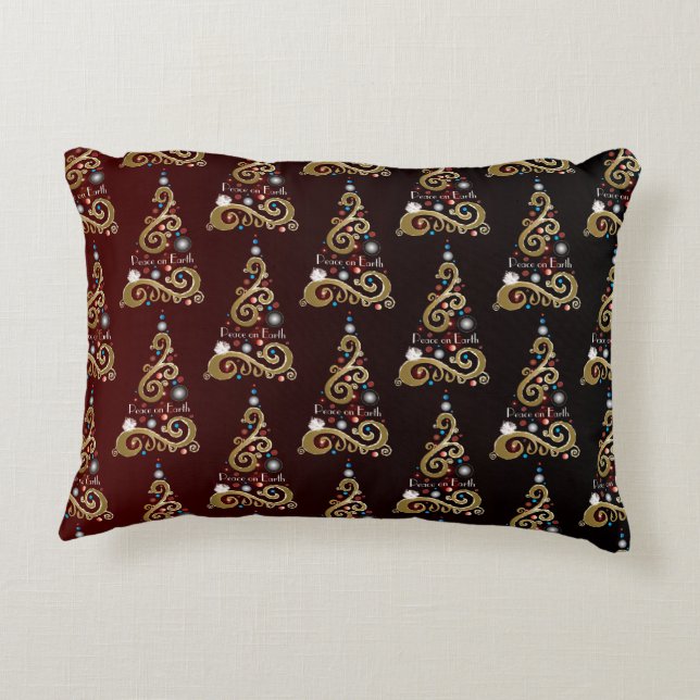 Peace on Earth golden Christmas tree pattern Decorative Cushion (Back)