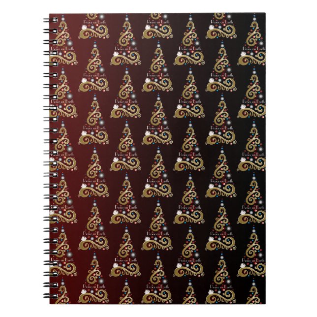 Peace on Earth golden Christmas tree pattern Spiral Notebook (Front)