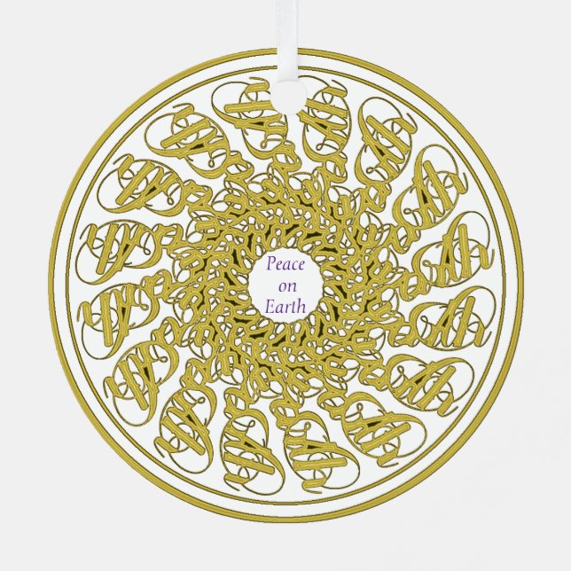 Peace on Earth Golden Text Graphic Art Mandala Metal Tree Decoration (Back)