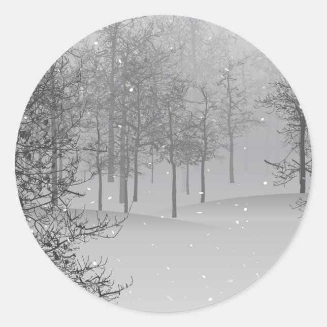 Peace on Earth Gray Snow Scene Classic Round Sticker (Front)