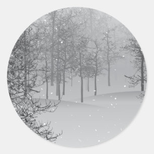 Peace on Earth Grey Snow Scene Classic Round Sticker