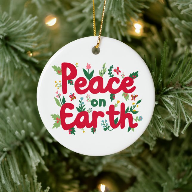 PEACE ON EARTH Hand-Drawn CUSTOM Ceramic Tree Decoration (Tree)