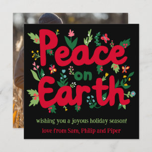 PEACE ON EARTH Hand-Drawn CUSTOM PHOTO  Holiday Card