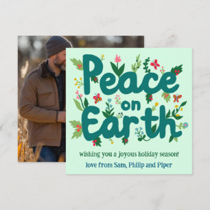 PEACE ON EARTH Hand-Drawn CUSTOM PHOTO Holiday Card