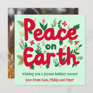 PEACE ON EARTH Hand-Drawn CUSTOM PHOTO  Holiday Card