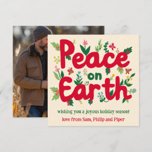 PEACE ON EARTH Hand-Drawn CUSTOM PHOTO  Holiday Card