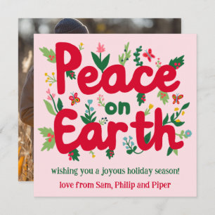 PEACE ON EARTH Hand-Drawn CUSTOM PHOTO Holiday Card