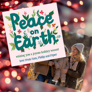 PEACE ON EARTH Hand-Drawn CUSTOM PHOTO Holiday Card