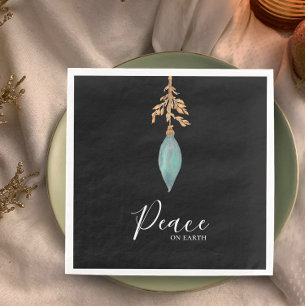 Peace on Earth Hand Painted Turquoise Watercolor  Napkin