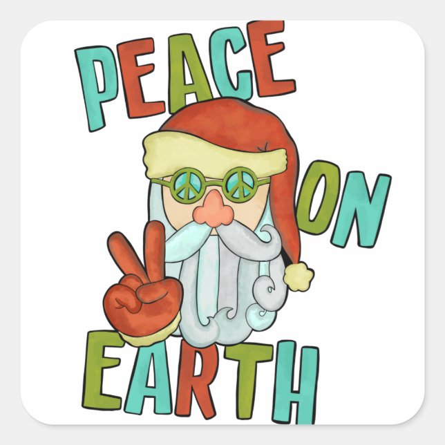 Peace on Earth Hippie Santa Square Sticker (Front)