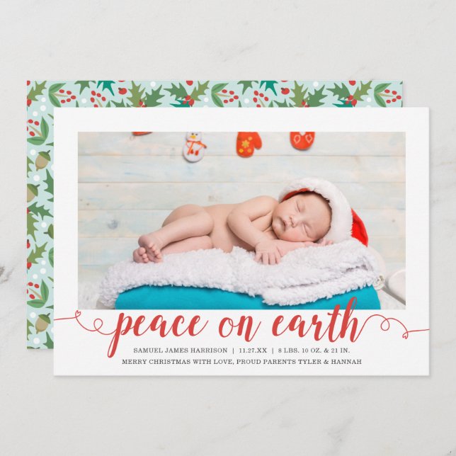 Peace on Earth Holiday Photo Birth Announcement (Front/Back)