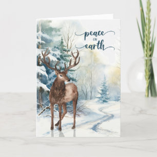 Peace on Earth Holiday Reindeer Woodland Christmas Card