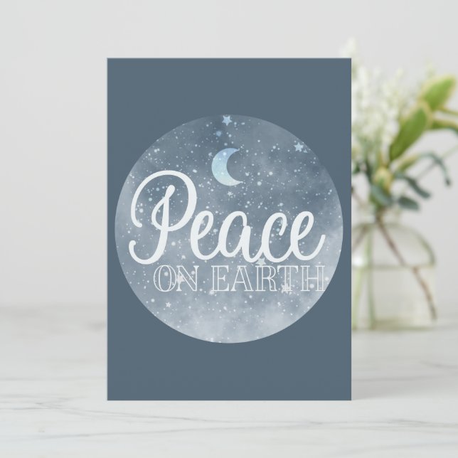 Peace on Earth Inspirational Moon & Night Sky Holiday Card (Standing Front)