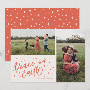 Peace on Earth Lettering Christmas Two Photo Holiday Card