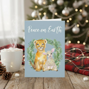 Peace on Earth Lion Lamb Cute Card
