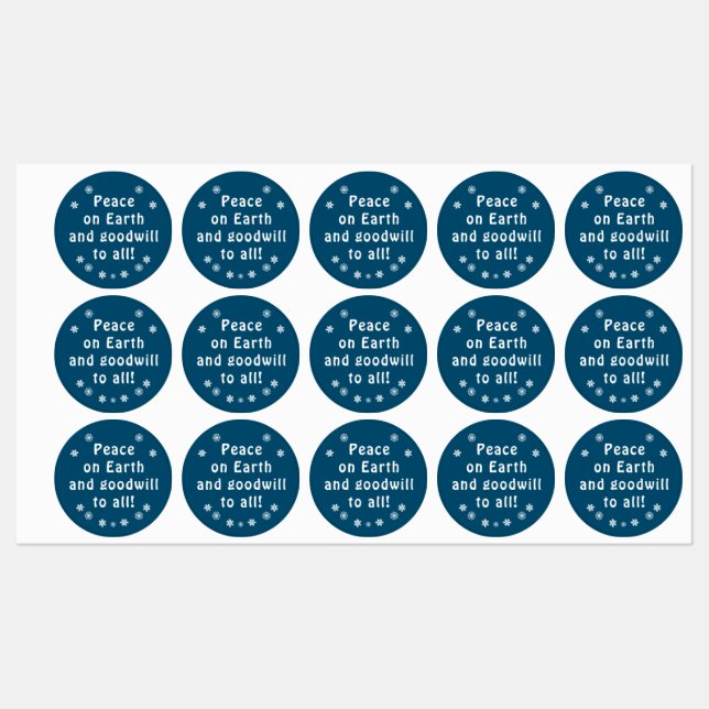 Peace on Earth Minimalist Blue Snowflake Labels (Sheet)