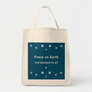 Peace on Earth Minimalist Blue Snowflake Tote Bag