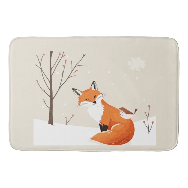 Peace on Earth Minimalist Fox Bird Cute Animals Bath Mat (Front)