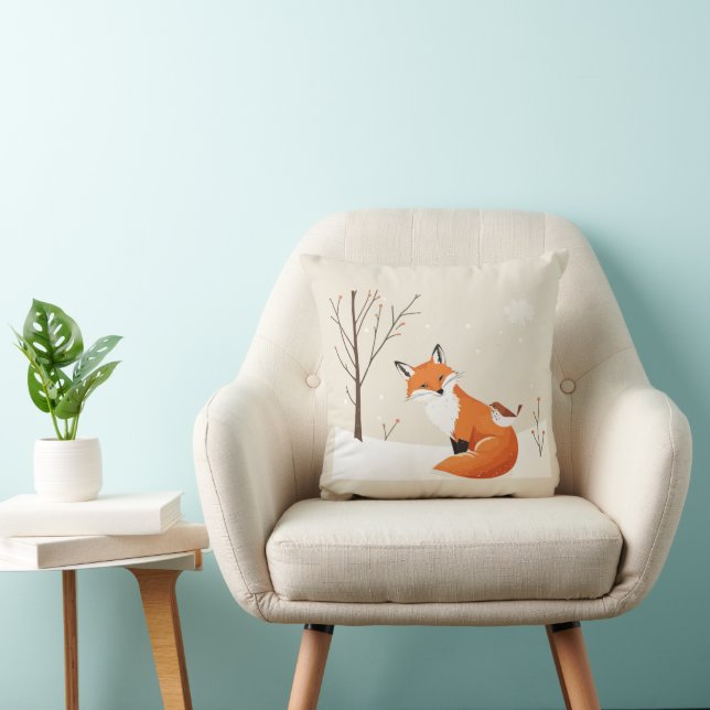 Peace on Earth Minimalist Fox Bird Cute Animals Cushion (Chair)