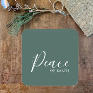 Peace on Earth Minimalist Simple Green Holiday Square Sticker