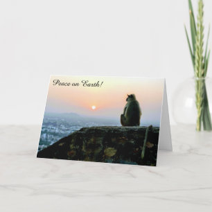 Peace on Earth Monkey at Sunset Holiday Card
