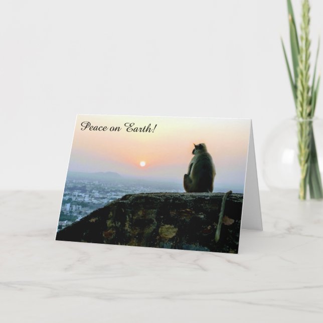 Peace on Earth Monkey at Sunset Holiday Card (Front)