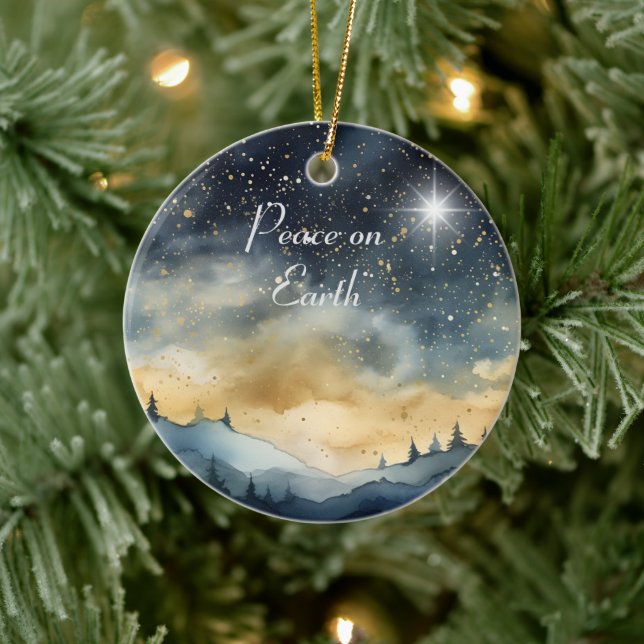 Peace on Earth Mountain Sky Star Family Name  Ceramic Tree Decoration (Tree)