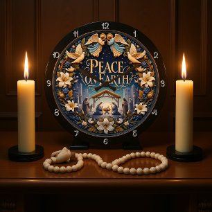 Peace on Earth Nativity Angel Large Clock