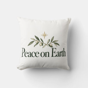 Peace on Earth Olive Branch Christmas Throw Pillow