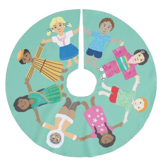 Peace on earth, one world family brushed polyester tree skirt (Front)