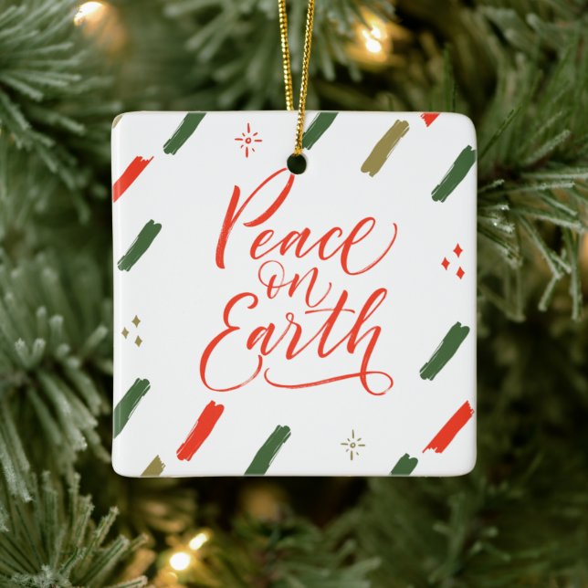 Peace on Earth Photo Christmas Tree Ceramic Ornament (Tree)