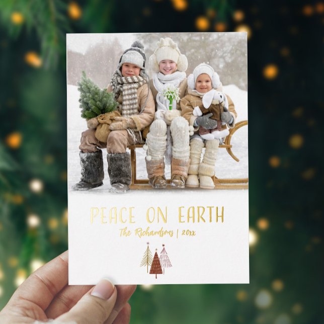 Peace On Earth Photo Elegant Christmas Gold Script (Creator Uploaded)