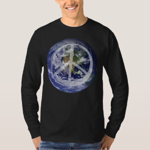 PEACE on Earth Planet in Space Peace Symbol Sign   T-Shirt