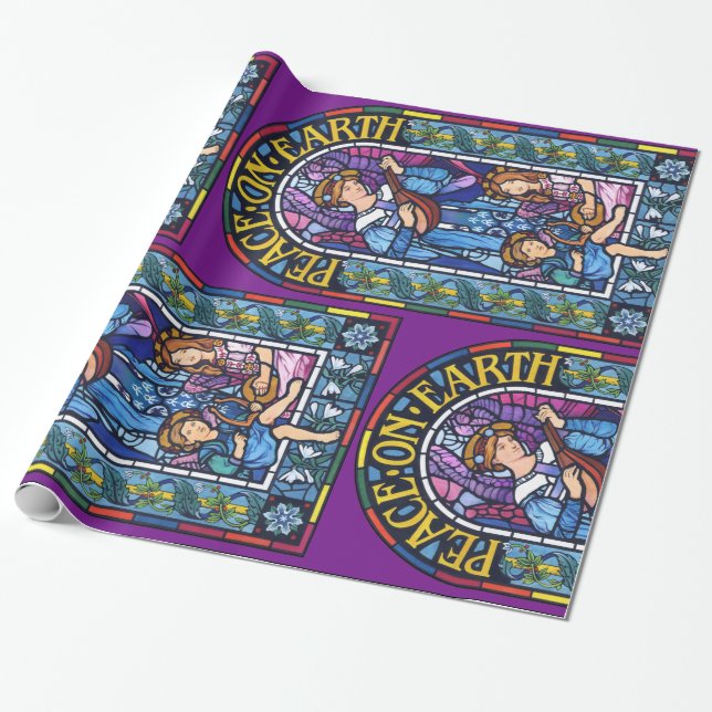 Peace on Earth Pre-Raphaelite stained glass Wrapping Paper (Unrolled)