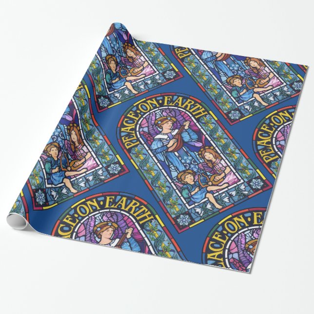 Peace on Earth Pre-Raphaelite stained glass Wrapping Paper (Unrolled)