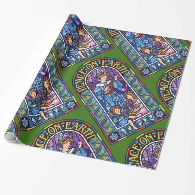 Peace on Earth Pre-Raphaelite stained glass Wrapping Paper (Unrolled)