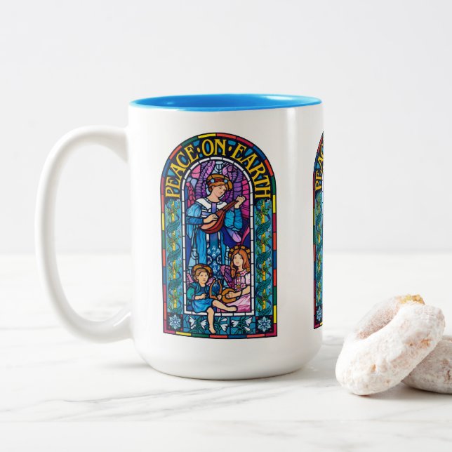 Peace-on-Earth Pre-Raphaelite Xmas ceramic mug (With Donut)