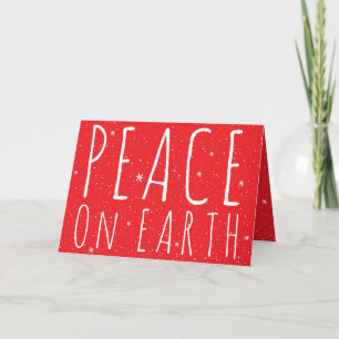 Peace on Earth Quote Snowflakes on Red Holiday Card