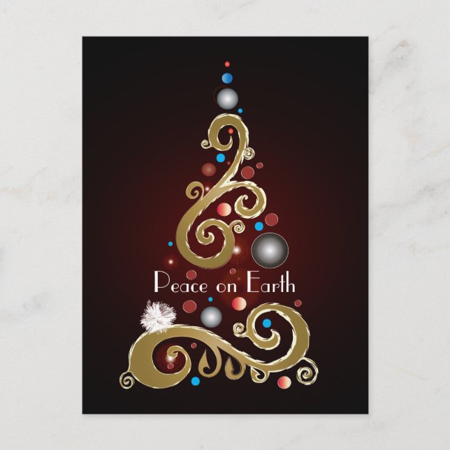 Peace on Earth quote with gold Christmas tree Postcard (Front)