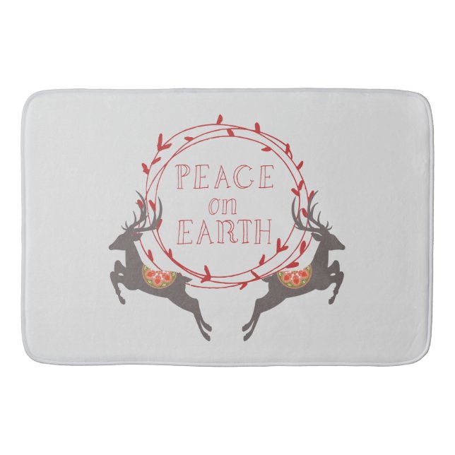 Peace on Earth Reindeer Holiday Bath Mat (Front)
