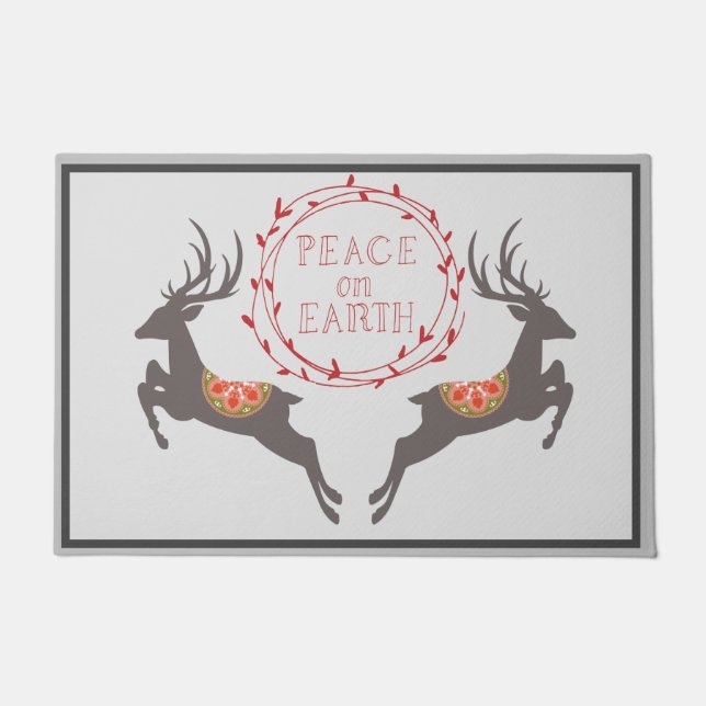Peace on Earth Reindeer Holiday Doormat (Front)