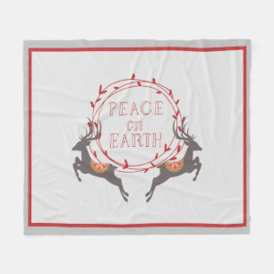Peace on Earth Reindeer Holiday Fleece Blanket