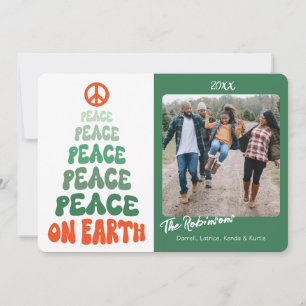 Peace on Earth Retro Font Custom Photo Holiday Card
