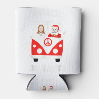 Peace on earth santa and jesus hippie fan christma can cooler