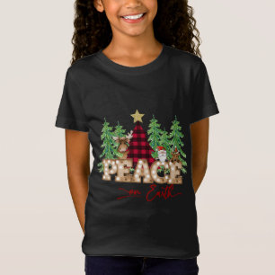 Peace on Earth Santa Reindeer Buffalo Plaid Tree C T-Shirt