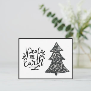 Peace on Earth Script Black White Holiday Postcard