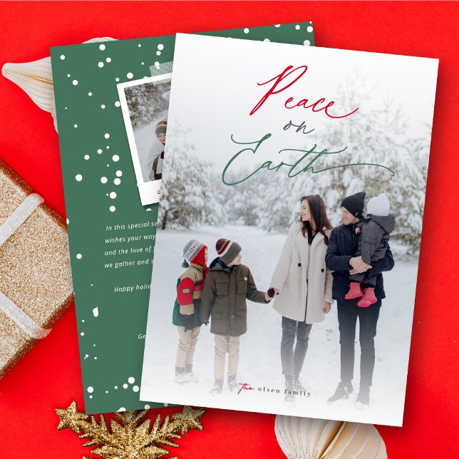 Peace On Earth Script Typography Minimalist Photo Holiday Card (Creator Uploaded)