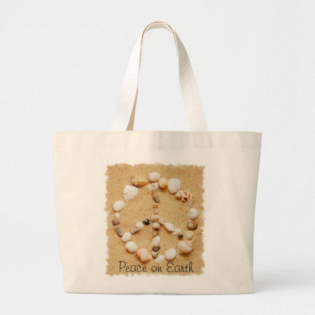 Peace on Earth Seashell Peace Sign Totebag Large Tote Bag (Front)