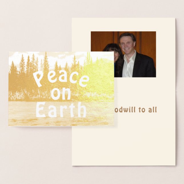 Peace on Earth Serene Mountain Scene Photo Gold Foil Card (Display)