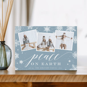 Peace on Earth   Snowflake 3 Photo Collage Holiday Card